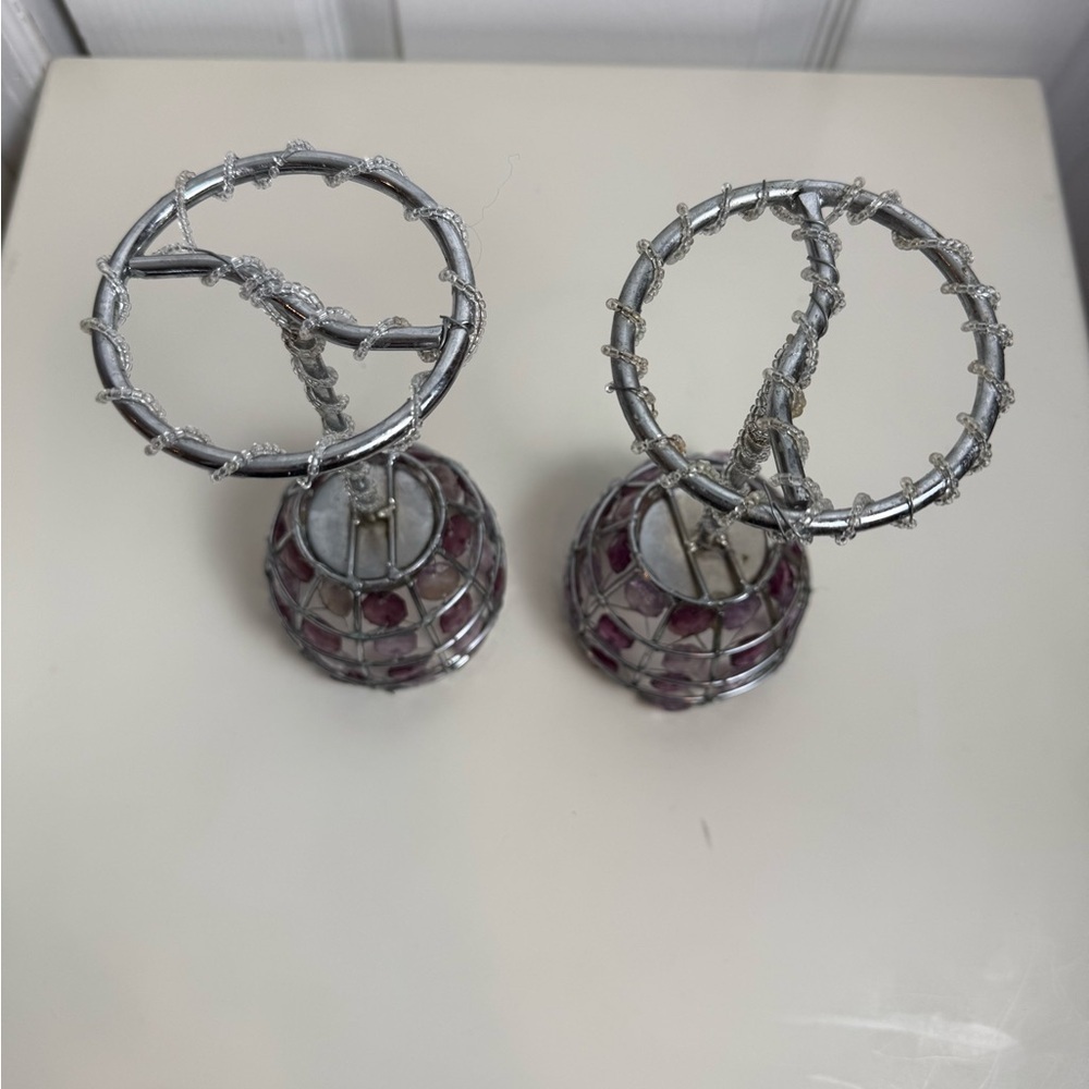 Set of 2 Purple Crystal Beaded Candle Holders Glam Decor - Picture 10 of 16